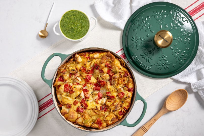 Roasted Red Pepper and Crab Strata with Parsley Pesto | Le Creuset®