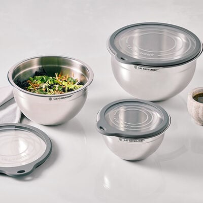 Stainless Steel Mixing Bowls with Glass Lids, Set of 3