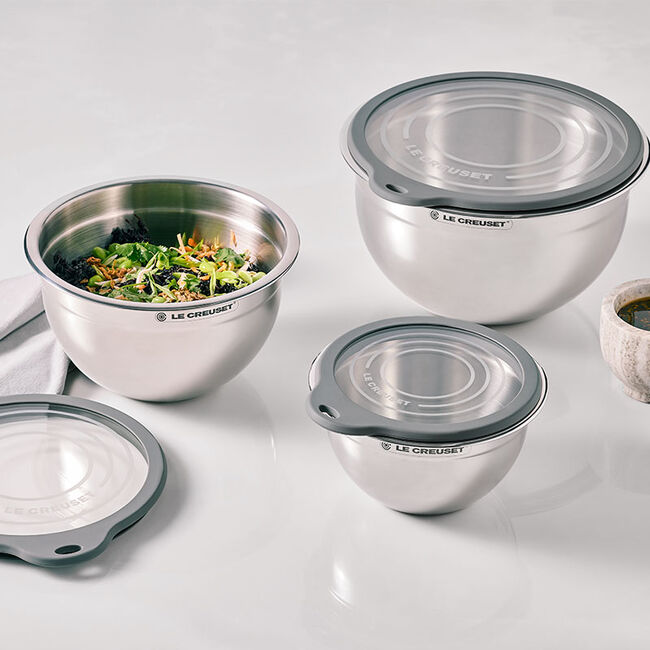 Stainless Steel Mixing Bowls with Glass Lids, Set of 3, view 1