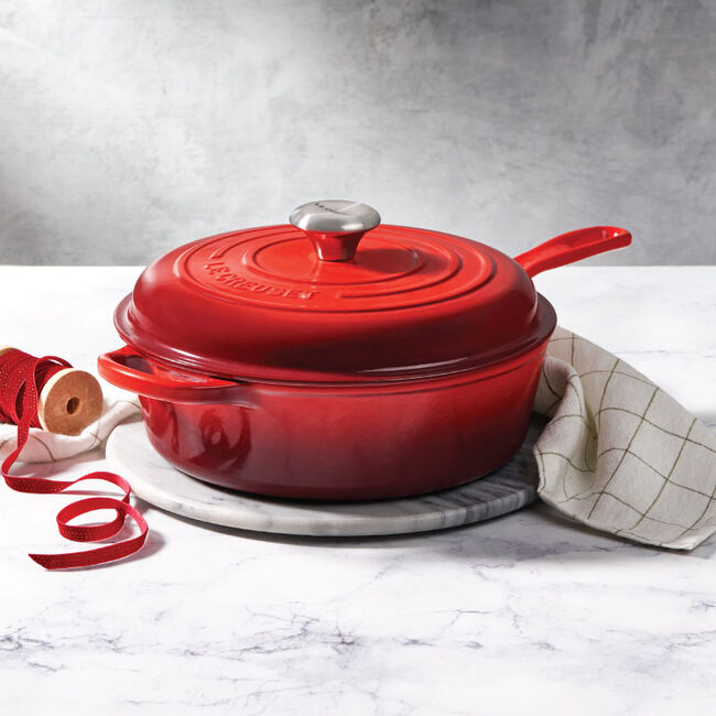 Le Creuset Two-Toned Red Cast Iron Soup Pot With Lid