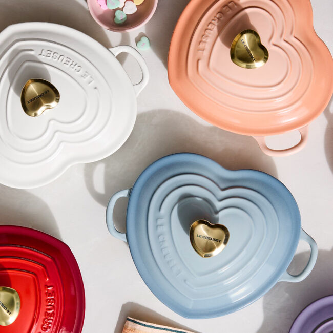 Shallow Heart Cocotte with Light Gold Heart Knob, view 1