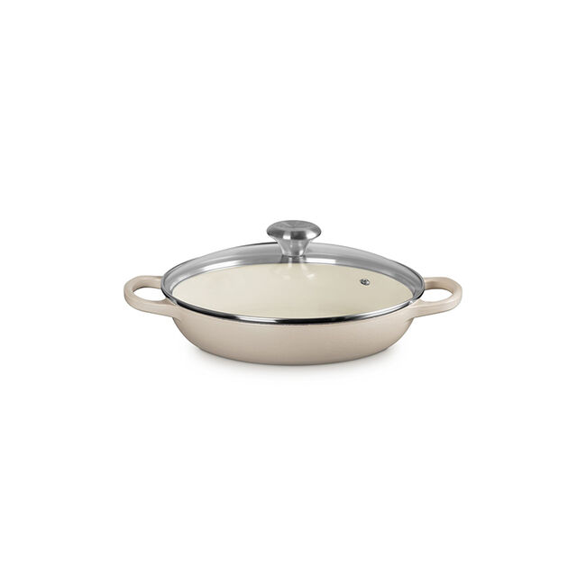Enameled Cast Iron Signature Round Braiser with Glass LidBrioche, view 1