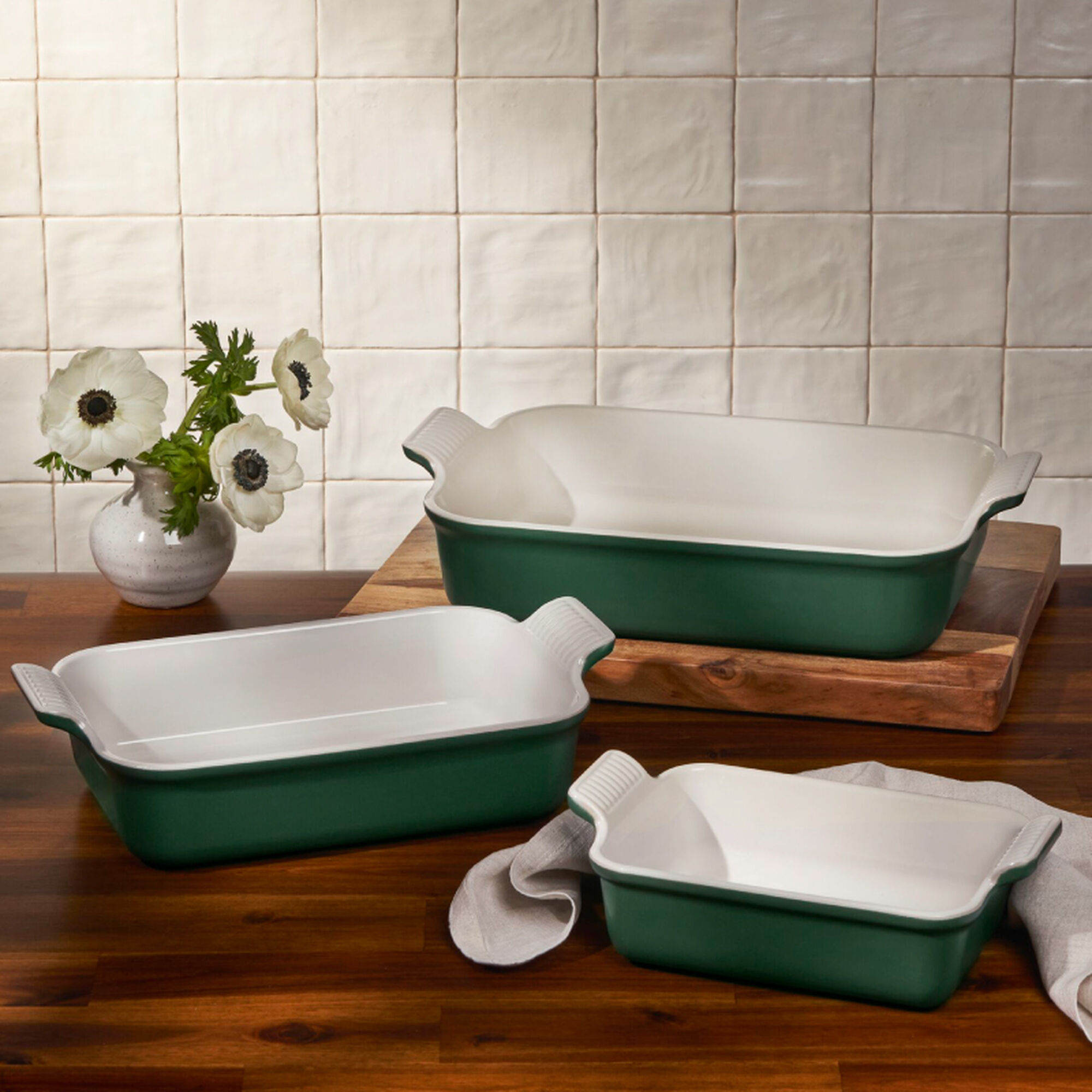Le Creuset Heritage 3-Piece Rectangular Baking Dish Set - Forest