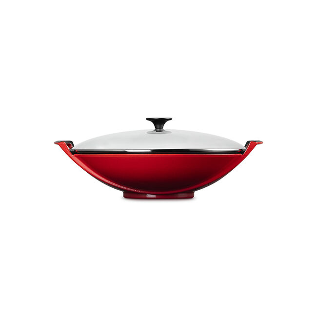 Traditional Cast Iron Wok with Glass Lid