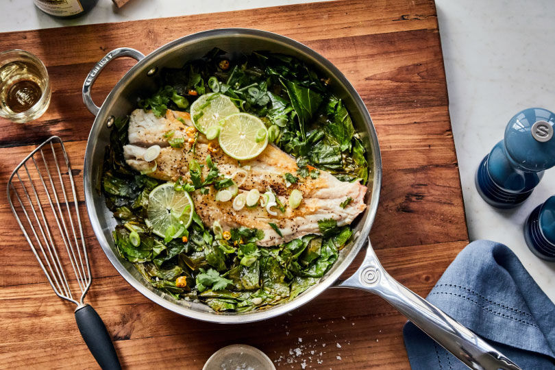 Snapper with Collards and Chili-Lime Broth | Le Creuset®