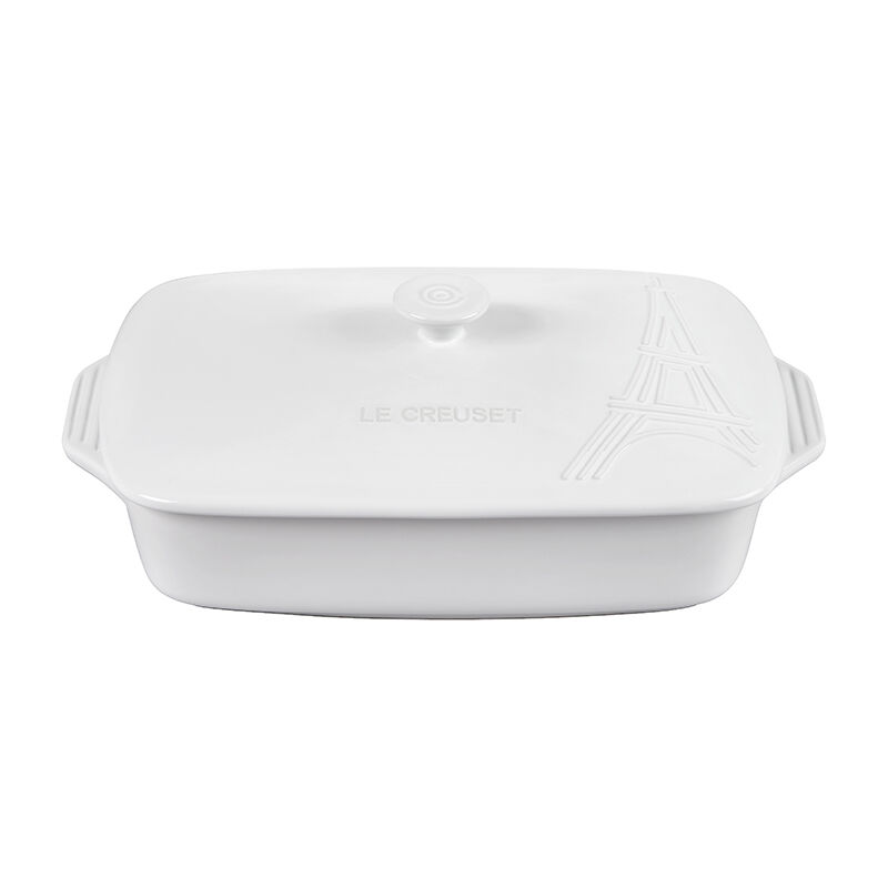 thumbnail image 2 of Le CreusetEiffel Tower Collection Stoneware Covered Rectangular Casserole, 3.5 Qt. (12.5\" X 8.5\"), White 2 of 11