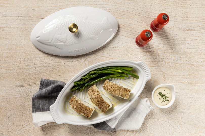 Rainbow Pepper Sea Bass with Lemongrass Cream | Le Creuset®