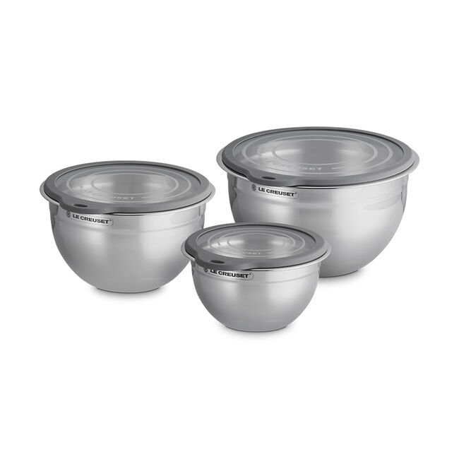 Stainless Steel Mixing Bowls with Glass Lids, Set of 3, view 2