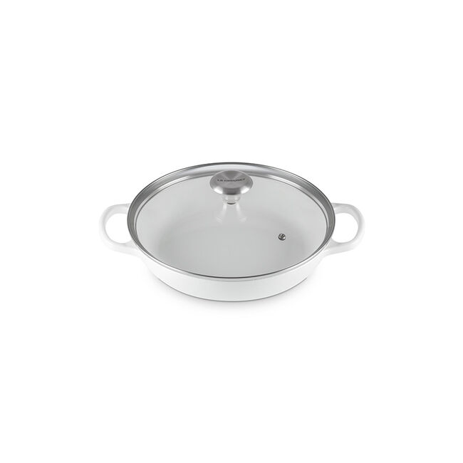 Enameled Cast Iron Signature Round Braiser with Glass LidWhite, view 2