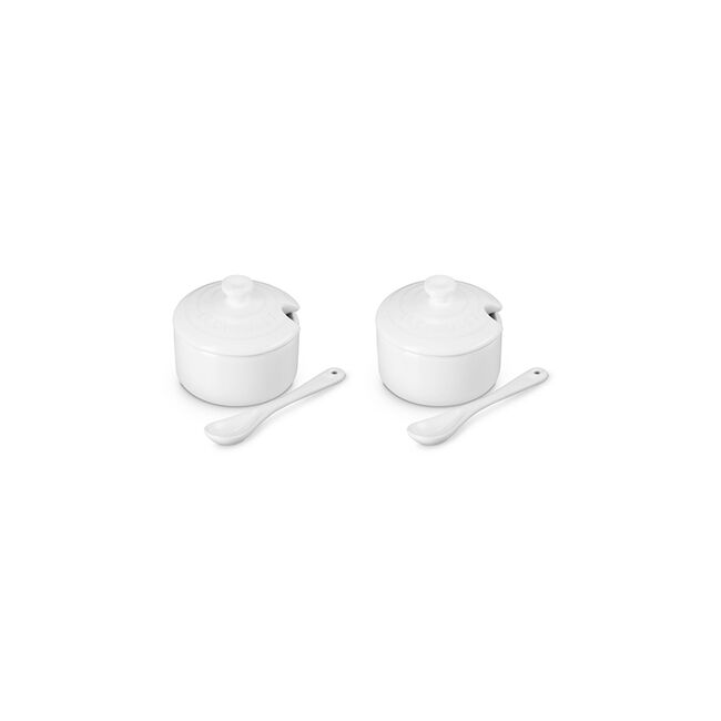 Condiment Pot with Spoon, Set of 2White, view 2