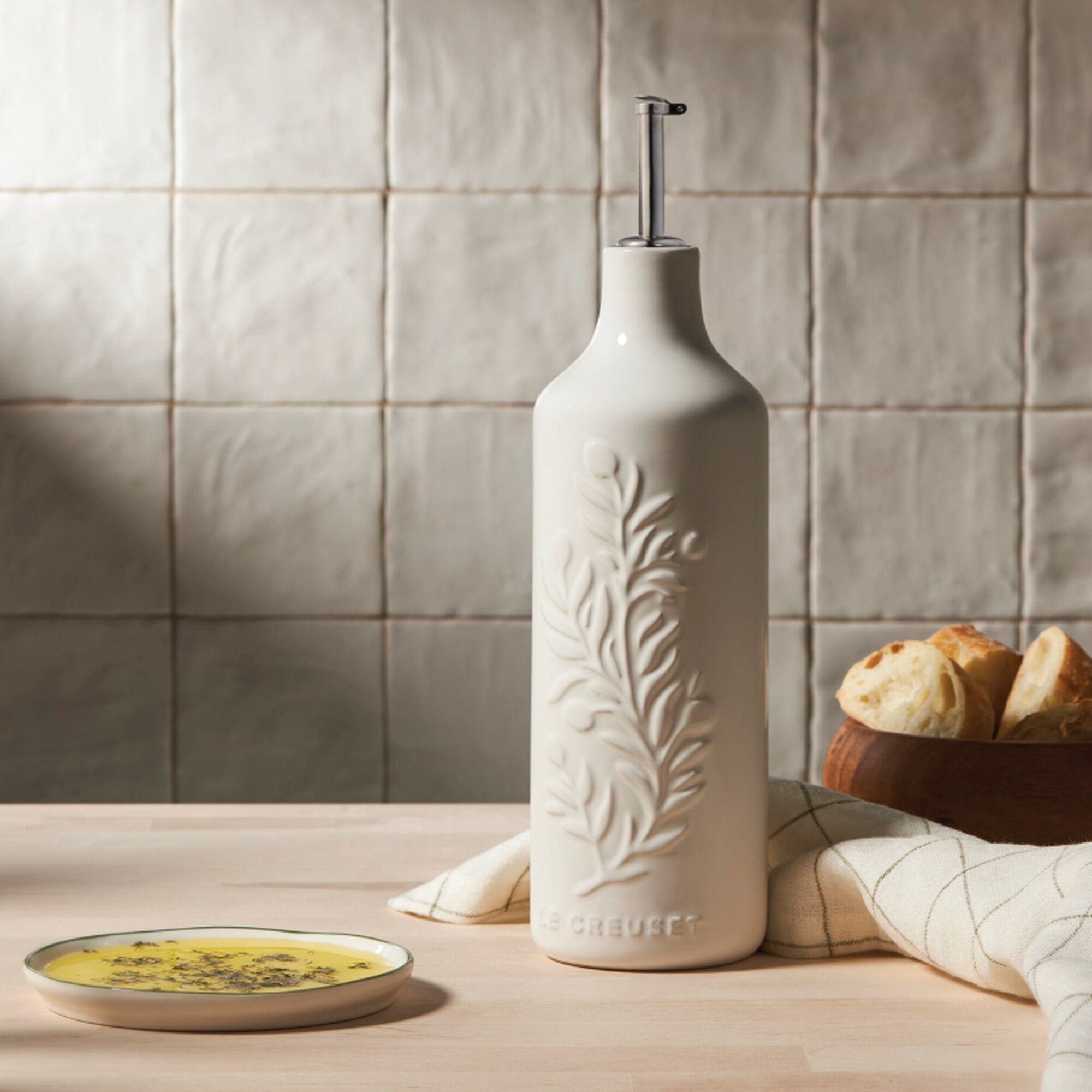 Olive Branch Collection Oil Cruet - White
