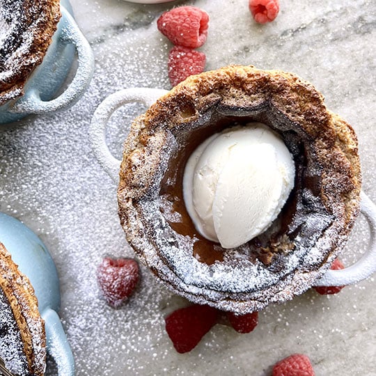 souffle topped with ice cream