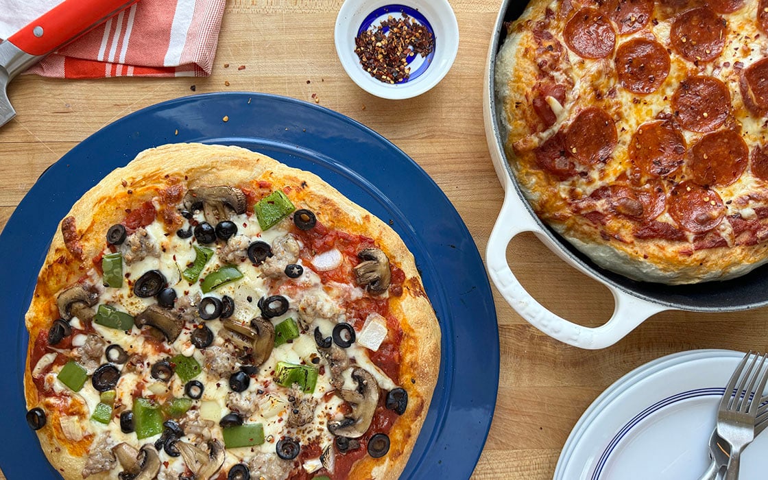 two homemade pizzas