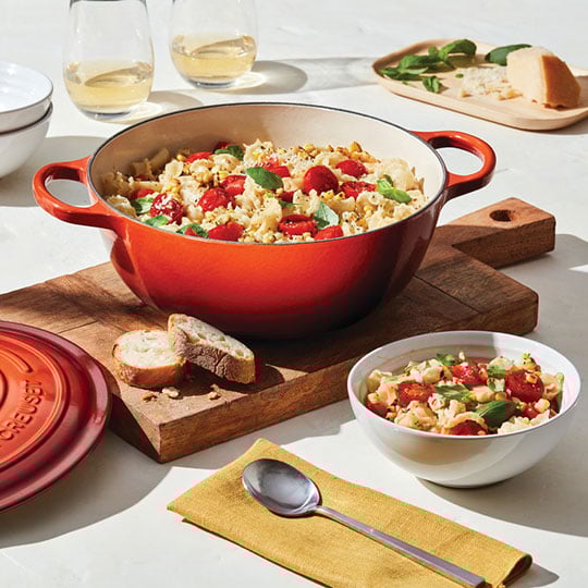pasta salad in a dutch oven