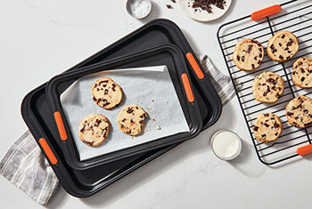 chocolate chip cookies on a sheet pan