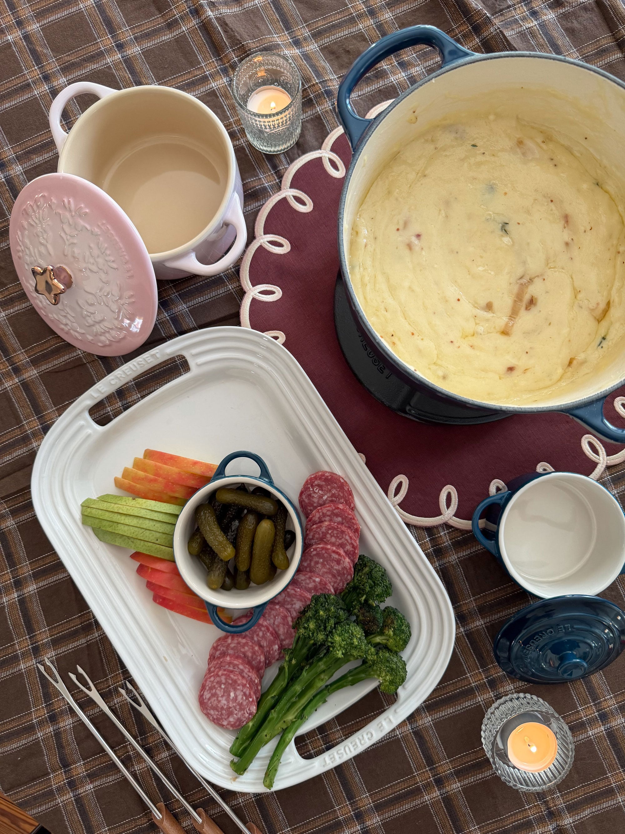 veggies added to fondue spread