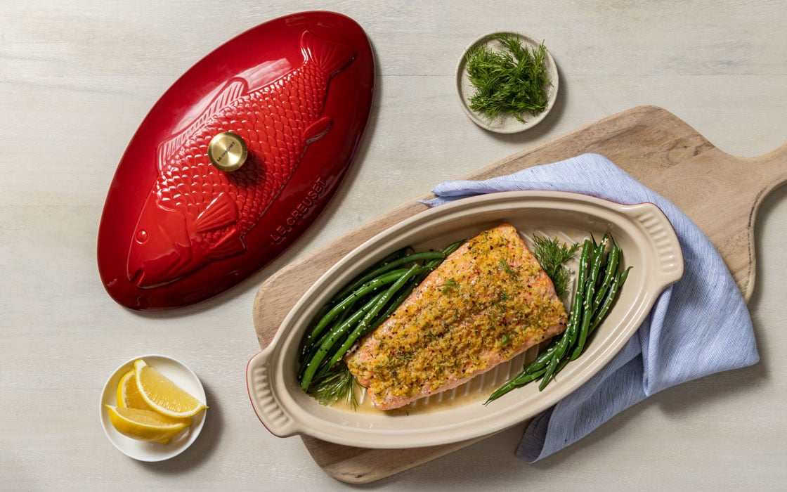 fish baker with salmon and veggies