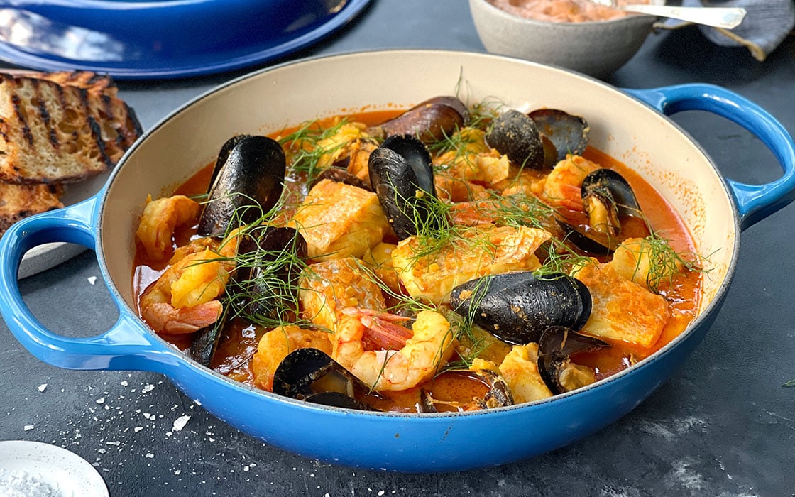 stew in a cast iron pot