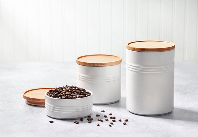 set of white storage canisters