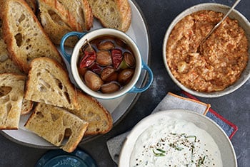 three dips with bread