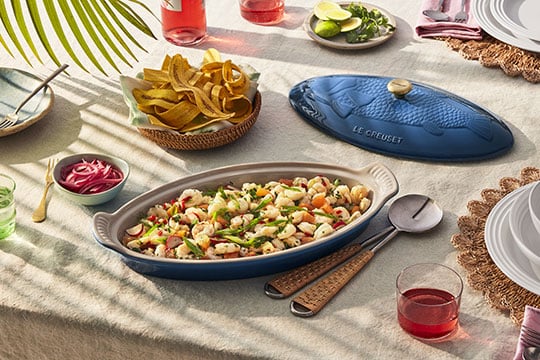 blue fish baker serving ceviche