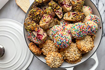 assorted cookies in a dutch oven