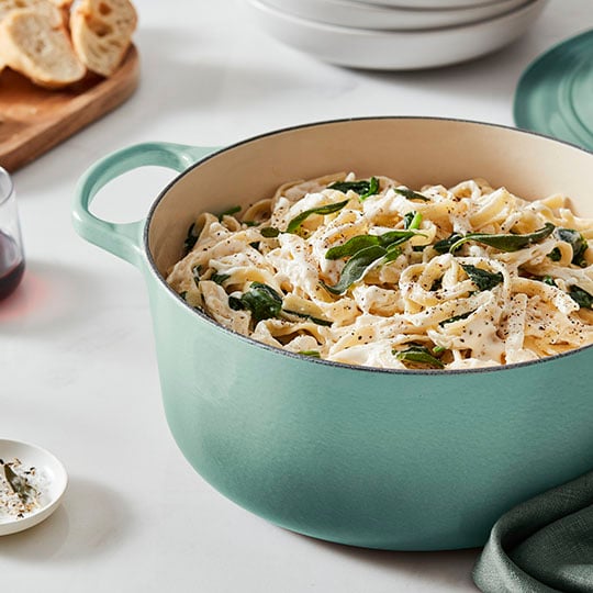 alfredo pasta blended with fresh herbs