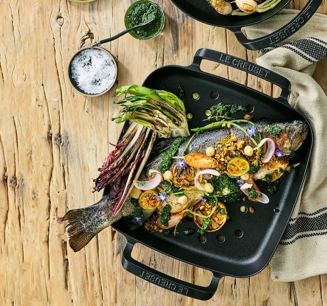 black enameled grill basket
