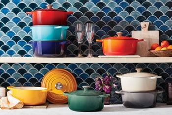 bright rainbow of colorful cookware