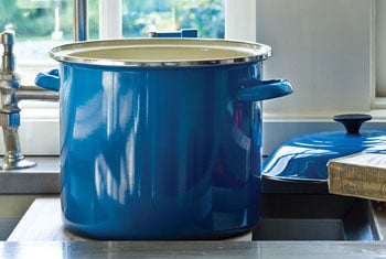 marseille blue stockpot on a kitchen counter