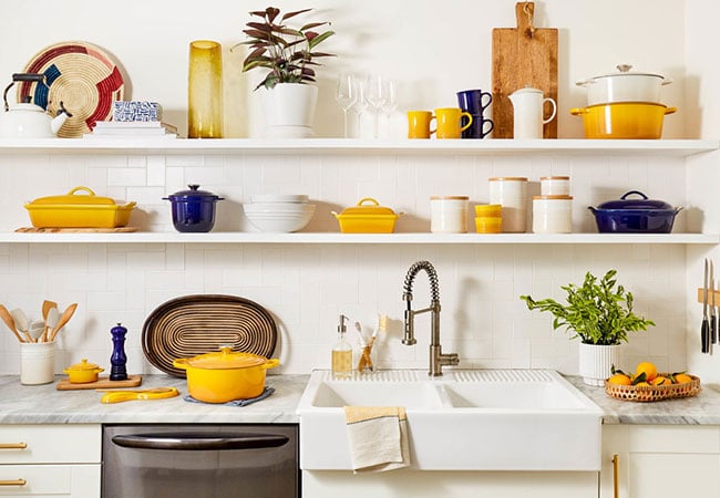 classic french color palette of white, yellow and blue