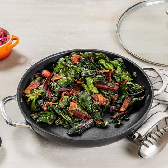 chard in a non-stick pan