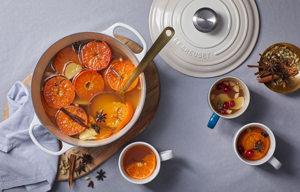 mulled cider in a dutch oven