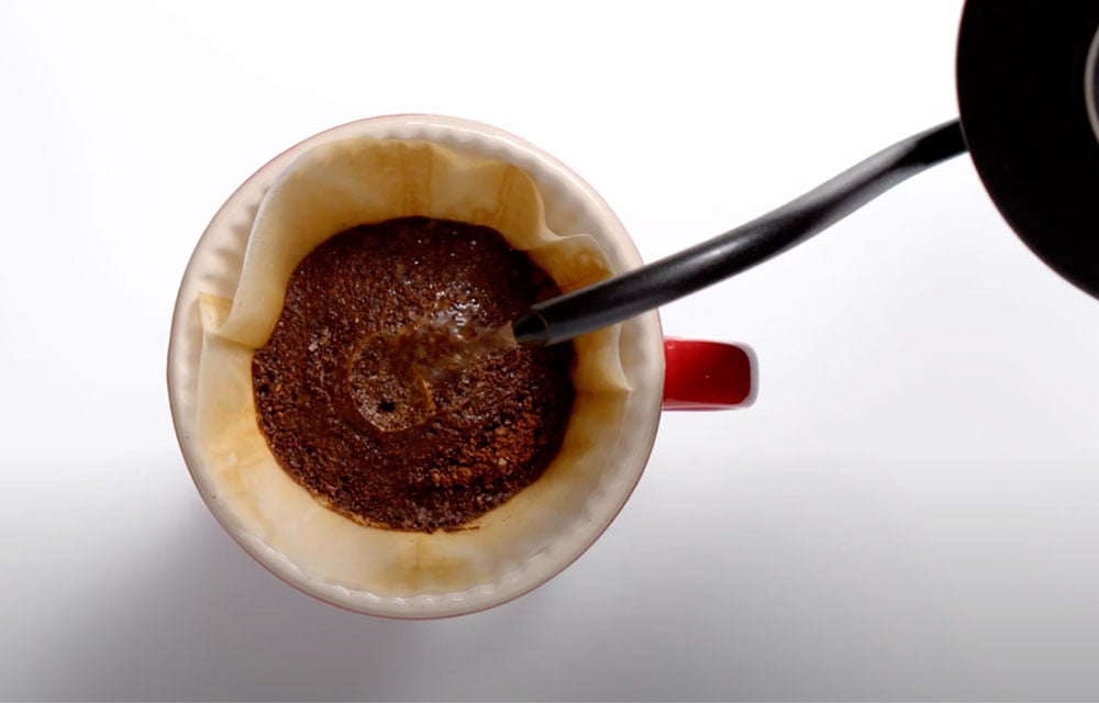 water pouring over coffee grounds