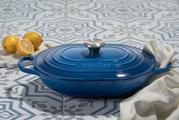 oval cast iron covered casserole in Marseille blue