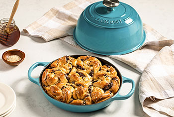 dessert bread in a cast iron bread oven