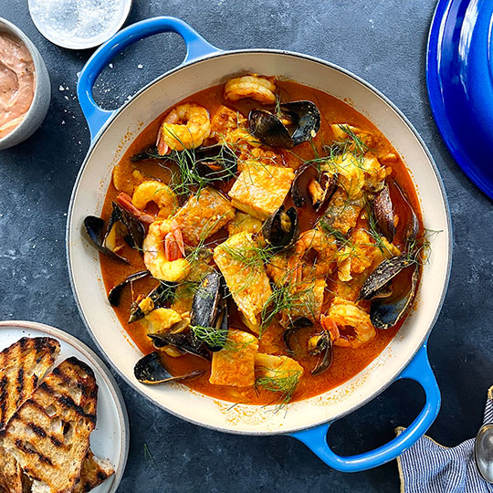 seafood stew in a braiser