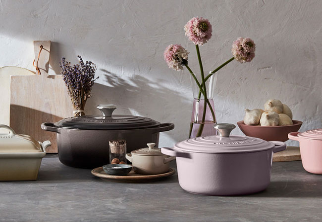 pink cookware with muted tones