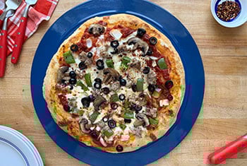 supreme style pizza with meat and veggies - links to recipe