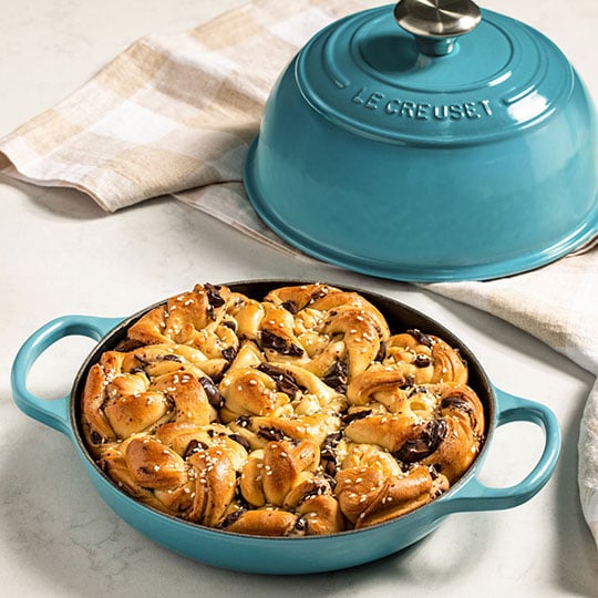 dessert bread in a cast iron bread oven