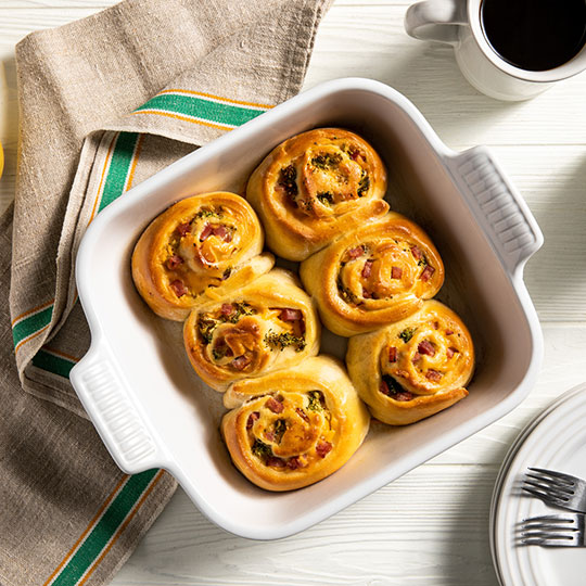 savory rolls in a square baker