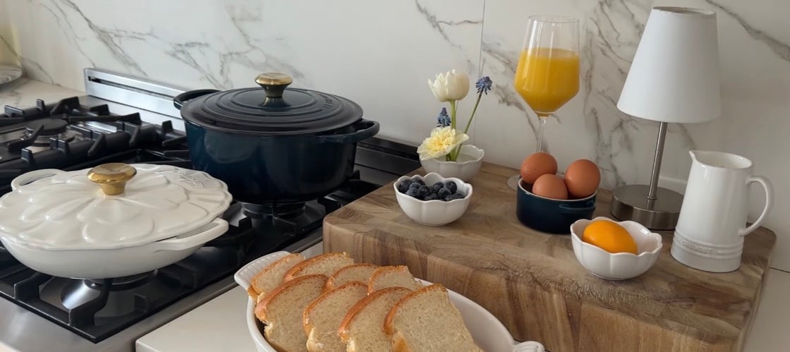 kitchen prepped to make breakfast with Dutch Oven and Petal Braiser
