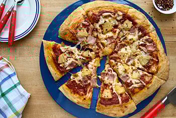 pizza with ham and pineapple - links to recipe