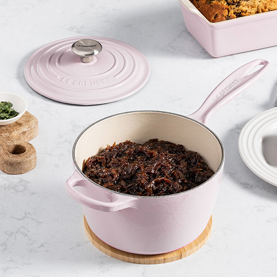saucepan filled with caramelized shallot