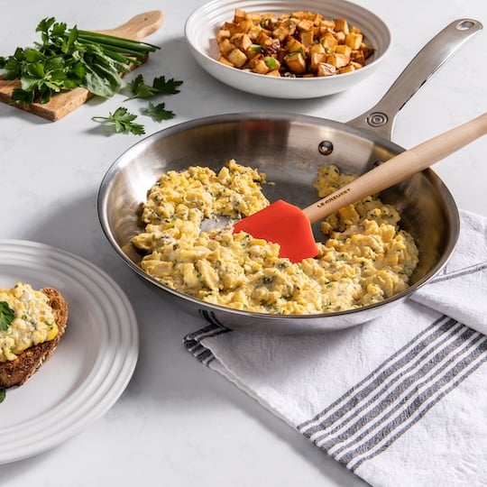 eggs in stainless steel pan