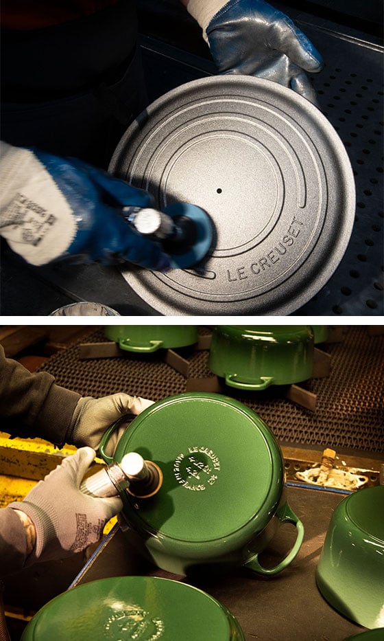 final polishing of Le Creuset cookware at the factory