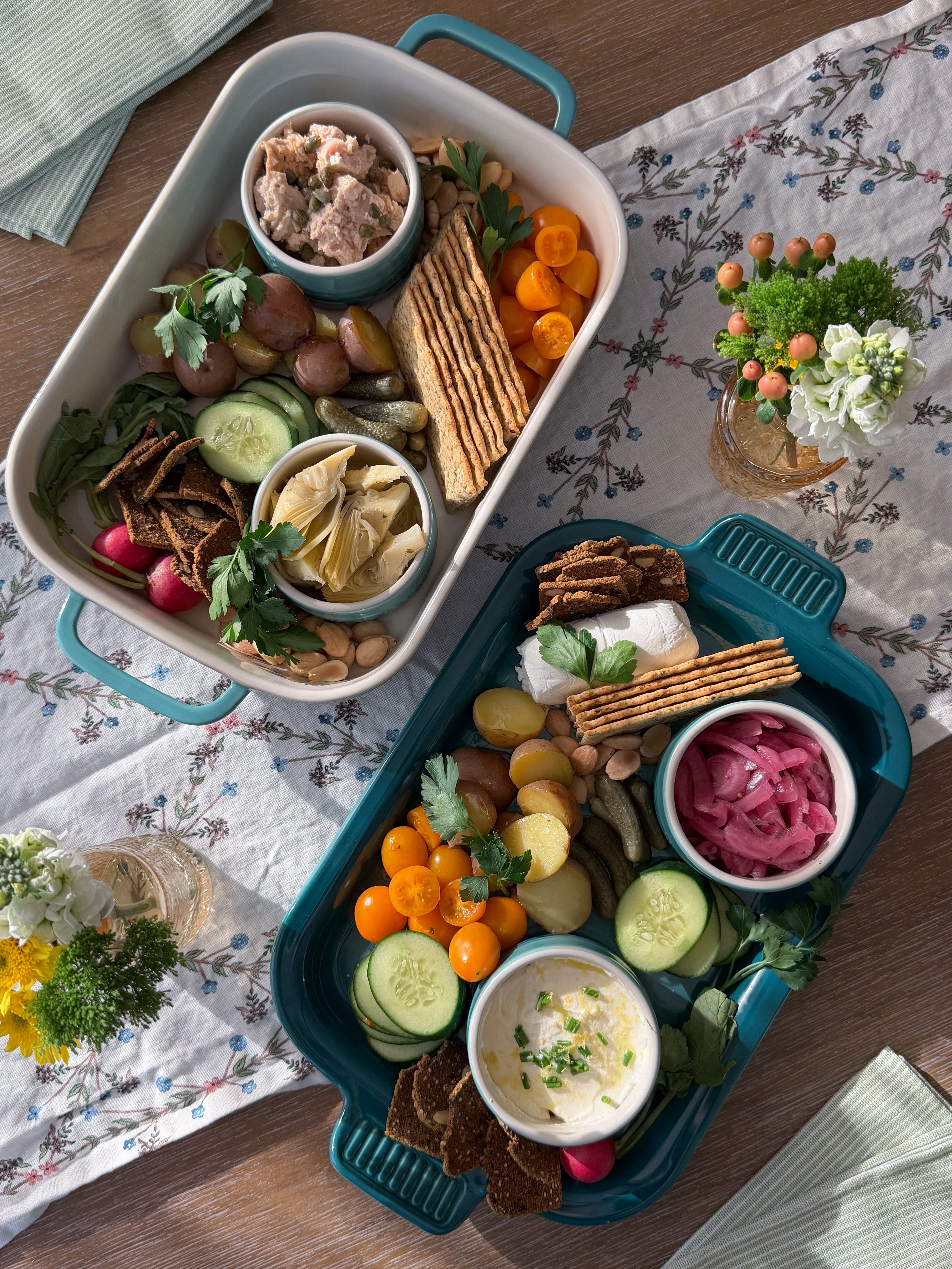 flowers and garnishes added