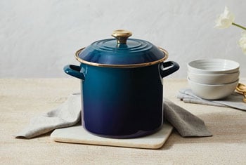 deep blue agave stockpot with gold knob
