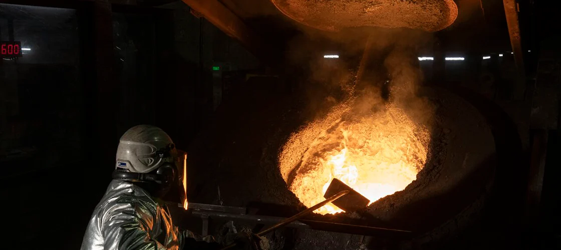 molten iron in a crucible