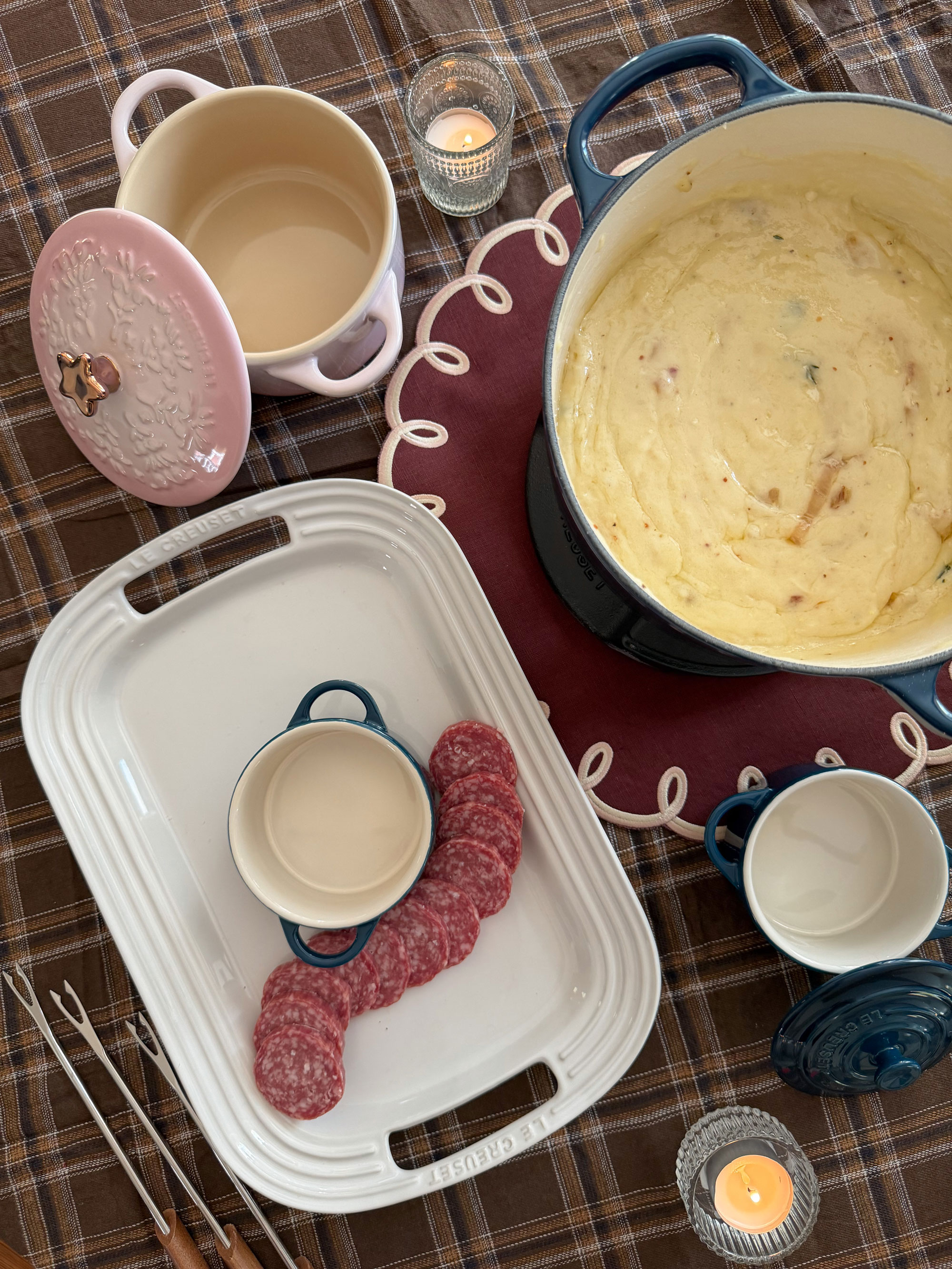 meat added to fondue spread
